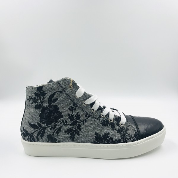 Handmade shoes Grey Damascati and Black coco leather